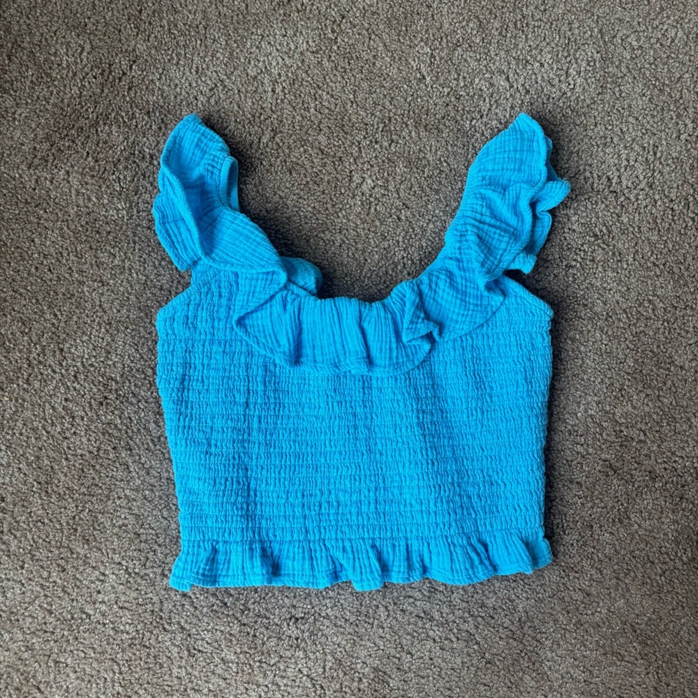 American Eagle Blue Ruffled Women's Small Crop Top